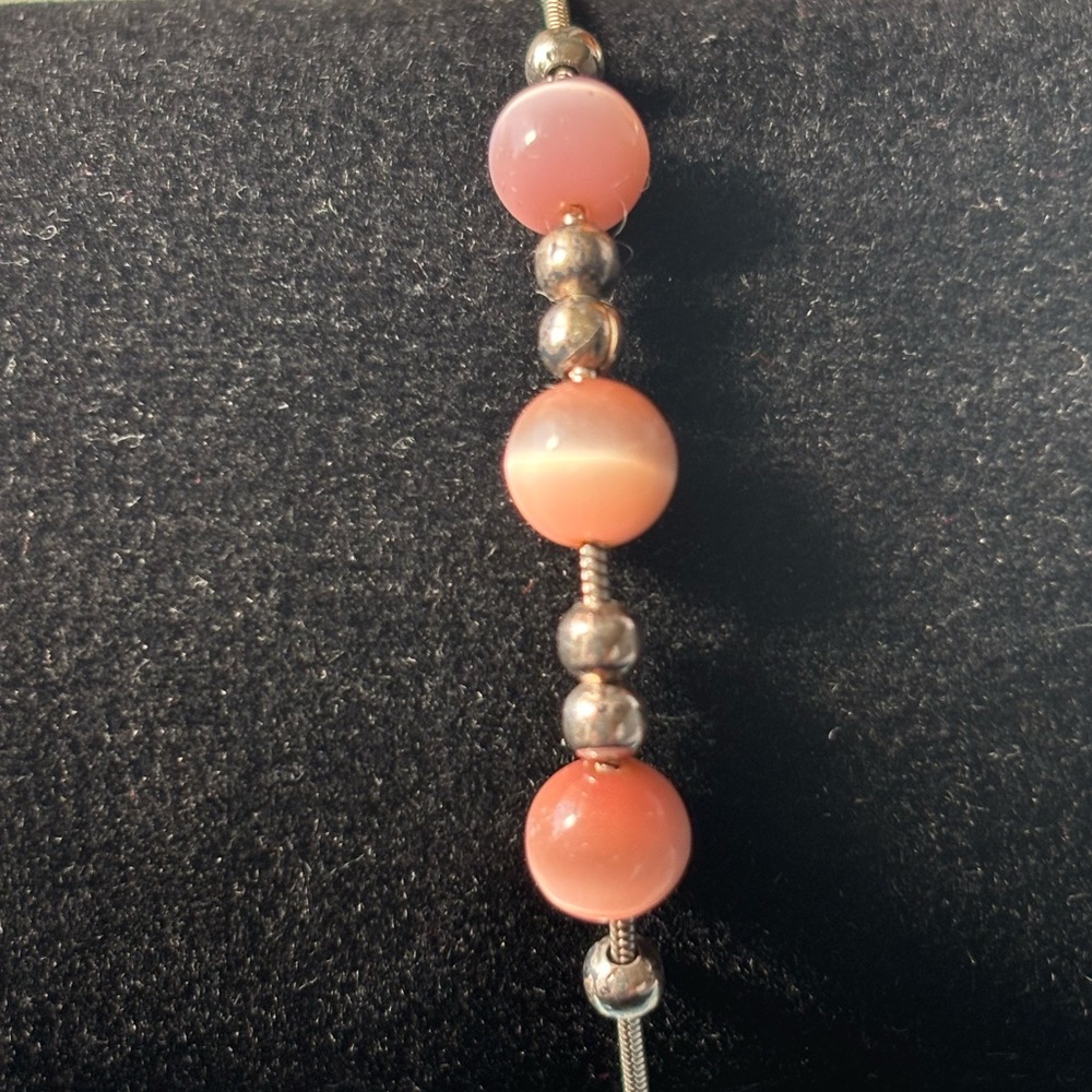 Sterling Silver 925 Polished pink cats eye Bracelet